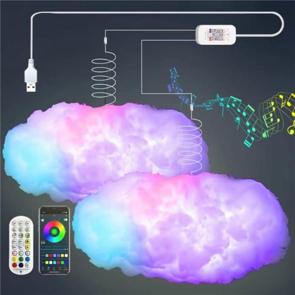 2PCS 3DBig Cloud lightning LightKit Music Sync Warm Multicolor lightningChanging